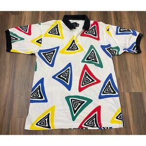 VTG 90s RETRO Men Greg Norman geometric abstract cotton graphic polo golf shirt